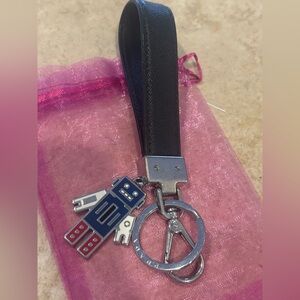 PRADA Black Saffiano Leather Keychain with Robot Charm